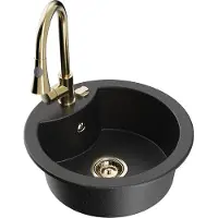 Mexen Diego granieten spoelbak 1-komerig met keukenmengkraan Elia, zwart/zilver metallic - 6512-73-670101-50