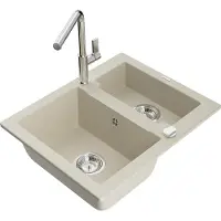 Mexen Carlos granieten gootsteen 1,5-kamer met keukenmengkraan Flora, beige - 6518-69-670401-00