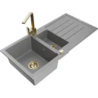 Mexen Andres granieten spoelbak 1,5-kamer met afdruiprek en keukenmengkraan Rita, grijs - 6515-71-670300-50