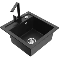 Mexen Vito granieten gootsteen 1-kompers met keukenkraan Rita, zwart/zilver metallic - 6503-73-670300-70