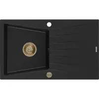 Mexen Cesar granieten spoelbak 1-komors met afdruiprek 775 x 470 , zwart, gouden sifon - 6514771010-77-G