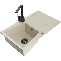 Mexen Cesar één-kompartement granieten spoelbak met afdruiprek en keukenmengkraan Rita, beige - 6514-69-670300-70