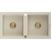Mexen Mario granieten spoelbak 2-compartimenten 820 x 436 , beige, gouden sifon - 6504822000-69-G