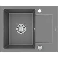 Mexen Enzo granieten gootsteen 1-komor met druiprek 576 x 465 , grijs, sifon chroom - 6506571005-71