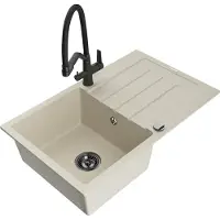 Mexen Bruno granieten spoelbak 1-komoer met afdruiprek en keukenkraan Duo, beige - 6513-69-671701-70-B
