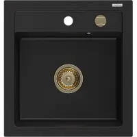 Mexen Vito granieten spoelbak 1-komor 520 x 490 , zwart, gouden sifon - 6503521000-77-G