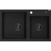 Mexen Tomas granieten spoelbak 2-kamers 800 x 500 , zwart, zwarte sifon - 6516802000-77-B