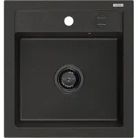 Mexen Vito granieten gootsteen 1-compartiment 520 x 490 , zwart/goud metallic, zwarte sifon - 6503521000-75-B