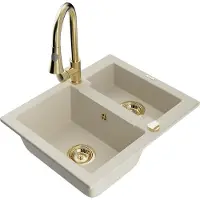 Mexen Carlos granieten spoelbak 1,5-komor met keukenkraan Elia, beige - 6518-69-670101-50