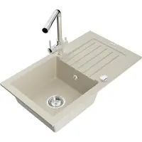 Mexen Pablo granieten gootsteen 1-komoers met afdruiprek en keukenmengkraan Duero, beige - 6510-69-671600-00