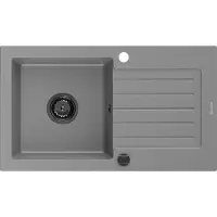 Mexen Pablo granieten gootsteen 1-kompartment met afdruiprek 752 x 436 , grijs, zwarte sifon - 6510751010-71-B