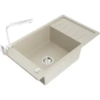 Mexen Elias granieten spoelbak 1-komers met afdruipplaat en keukenmengkraan Rita, beige - 6511-69-670300-00
