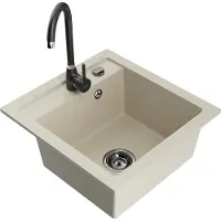 Mexen Vito granieten spoelbak enkelvoudig met keukenkraan Telma, beige - 6503-69-670200-70