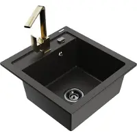 Mexen Vito granieten gootsteen met 1 kom en keukenmengkraan Rita, zwart/goud metallic - 6503-75-670300-50-B