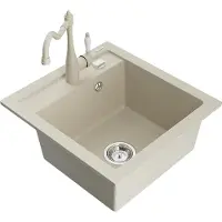Mexen Vito granieten spoelbak met 1 bak en keukenkraan Carla, beige - 6503-69-670700-69