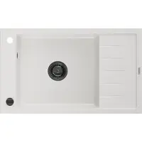 Mexen Elias granieten spoelbak 1-komorige met afdruiprek 795 x 480 , wit, zwarte sifon - 6511791005-20-B