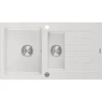 Mexen Matias granieten spoelbak 1,5-komors met afdruiprek 900 x 505 , wit, sifon chroom - 6502901505-20