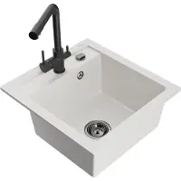 Mexen Vito granieten spoelbak met 1 kamer en Duero keukenkraan, wit - 6503-20-671600-70