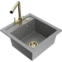 Mexen Vito granieten spoelbak 1-komorig met keukenkranen Duero, grijs - 6503-71-671600-50