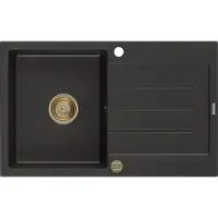 Mexen Bruno granieten gootsteen 1-komor met afdruiprek 795 x 495 , zwart/goud metallic, gouden sifon - 6513791010-75-G