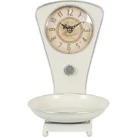 Clayre & Eef Tafelklok 20*17*25 cm Beige Metaal Rond Weegschaal Tafelklokken Binnen Staand Klokje Tafelklokje