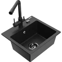 Mexen Milo granieten spoelbak met 1 bak met Duero keukenkraan, zwart/goud metallic - 6505-75-671600-70-B