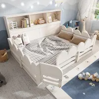 OKWISH Kinderbed 140x190 cm - Met Uitvalbeveiliging en Deur - Lattenbodem en Opbergvak - Voor Slaap en Spel - Hout - Zonder Matras - Wit