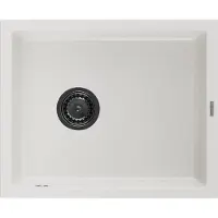 Mexen Pedro granieten spoelbak 1-kamer 560 x 460 , wit, zwarte sifon - 6508561000-20-B