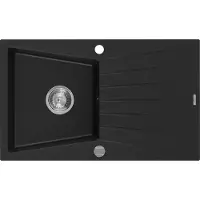 Mexen Cesar granieten spoelbak 1-kamer met afdruiprek 775 x 470 , zwart, sifon chroom - 6514771010-77