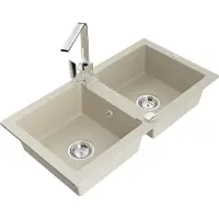 Mexen Mario granieten spoelbak 2-komor met keukenkraan Rita, beige - 6504-69-670300-00