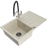 Mexen Bruno granieten spoelbak 1-kompartment met afdruiprek en keukenkraan Duo, beige - 6513-69-671701-07-B