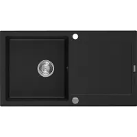 Mexen Leo granieten spoelbak 1-kuips met afdruiprek 900 x 500 , zwart, chroom sifon - 6501901010-77