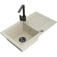 Mexen Pablo granieten spoelbak 1-komor met afdruiprek en keukenkraan Rita, beige - 6510-69-670300-70