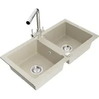 Mexen Mario granieten spoelbak 2-kamer met keukenkraan Duero, beige - 6504-69-671600-00