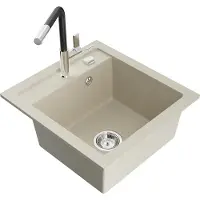 Mexen Vito granieten gootsteen 1-komor met keukenkraan Flora, beige - 6503-69-670401-07