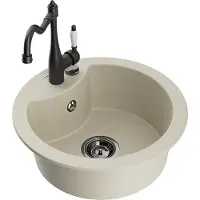 Mexen Diego granieten 1-kompartment gootsteen met keukenmengkraan Carla, beige - 6512-69-670700-70