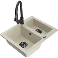 Mexen Carlos granieten gootsteen 1,5-komerig met keukenkraan Elia, beige - 6518-69-670101-70