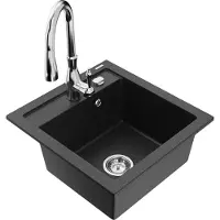 Mexen Vito granieten spoelbak 1-kompartment met keukenmengkraan Savita, zwart/zilver metallic - 6503-73-672601-00