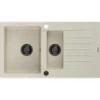 Mexen Matias granieten spoelbak 1,5-kom, met afdruiprek 900 x 505 , beige, zwarte sifon - 6502901505-69-B