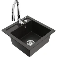Mexen Vito granieten gootsteen 1-komorige met keukenkraan Savita, zwart/gouden metallic - 6503-75-672601-00
