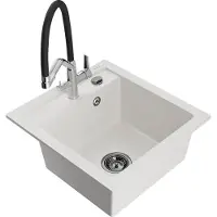 Mexen Vito granieten 1-komorige spoelbak met Duo keukenkraan, wit - 6503-20-671701-07-B