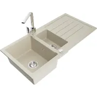 Mexen Andres granieten gootsteen 1,5-komor met afdruiprek en keukenmengkraan Rita, beige - 6515-69-670300-00