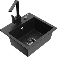 Mexen Milo granieten gootsteen 1-komorige met keukenkraan Rita, zwart/zilver metallic - 6505-73-670300-70-B
