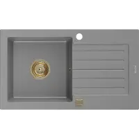 Mexen Pablo granieten spoelbak met 1 bak en afdruiprek 752 x 436 , grijs, gouden sifon - 6510751010-71-G