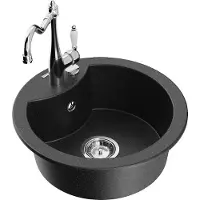Mexen Diego granieten spoelbak 1-komorig met keukenkraan Carla, zwart/zilver metallic - 6512-73-670700-00