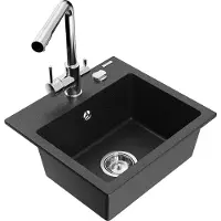 Mexen Milo granieten gootsteen 1-komorige met keukenkraan Duero, zwart/zilver metallic - 6505-73-671600-00