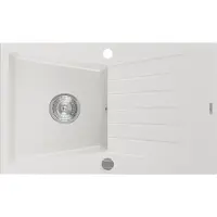 Mexen Cesar granieten spoelbak 1-komorige met afdruiprek 775 x 470 , wit, sifon chroom - 6514771010-20