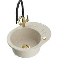 Mexen Kevin granieten gootsteen 1-komerig met keukenkraan Duo, beige - 6517-69-671701-57-G