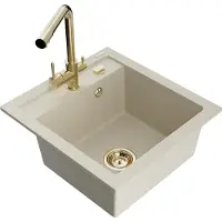 Mexen Vito 1-komps granieten spoelbak met Duero keukenkraan, beige - 6503-69-671600-50