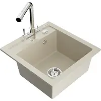 Mexen Vito granieten spoelbak 1-komors met keukenmengkraan Duero, beige - 6503-69-671600-00